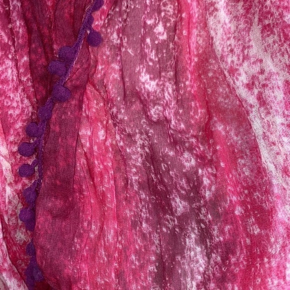American Eagle Pink Purple Tie Dye Artsy Bohemian Pom Pom Tassels Infinity Scarf - Picture 14 of 16